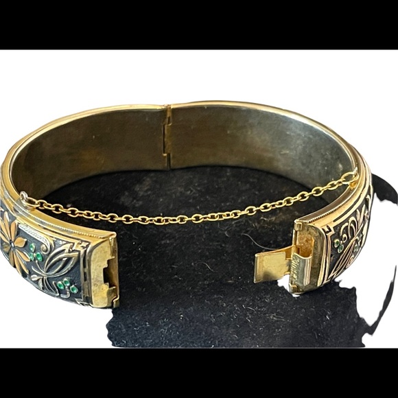 Vintage Damascene large chunky flower gold plated bangle - Picture 9 of 9